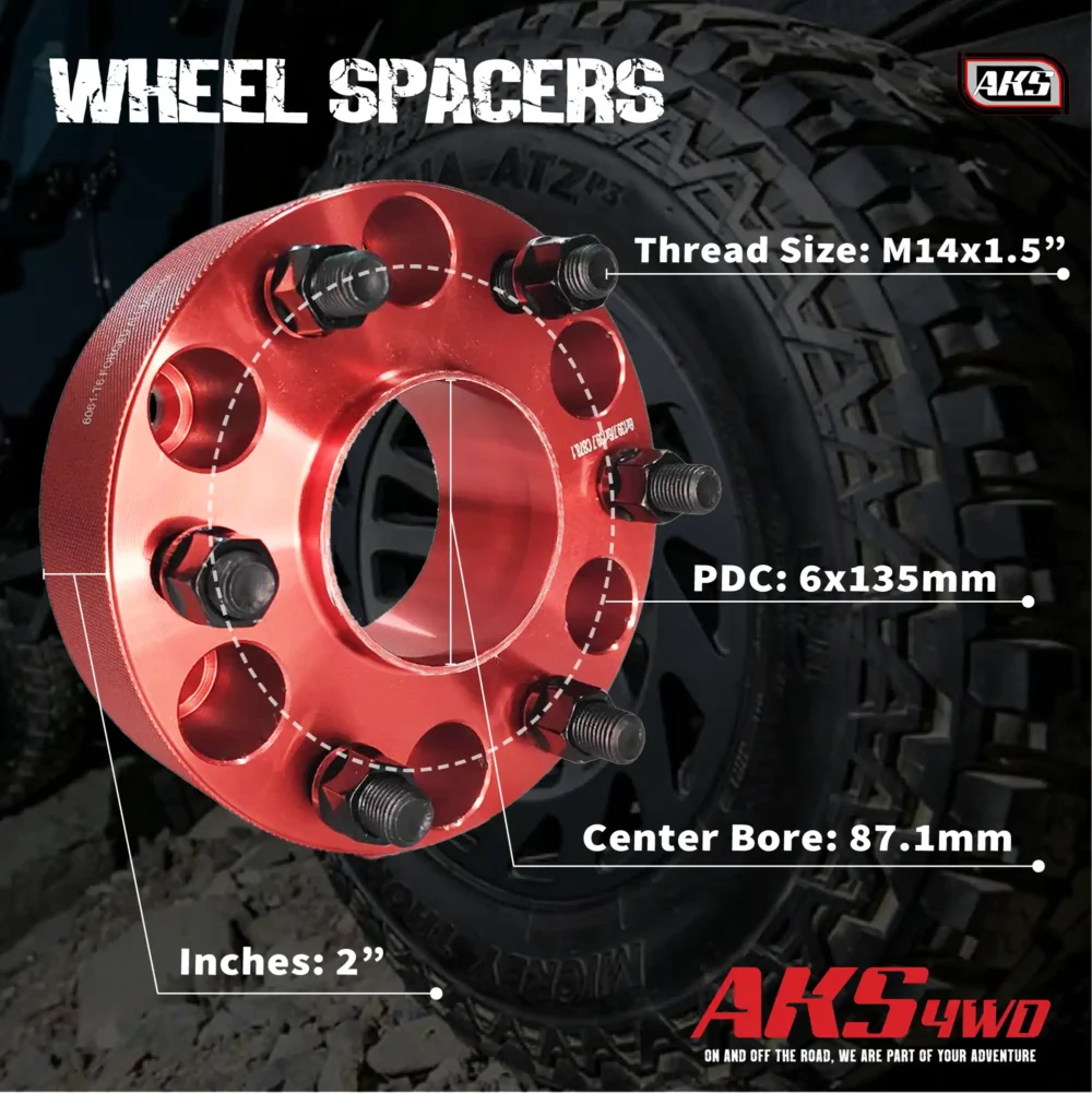 AKS4WD – Separador de Rueda Hub Centric 2 Pulgadas 6x135mm Ford F-150 Expedition Lobo Navigator 2015-2025 | M14x1.5 | 87.1mm | 4 Piezas