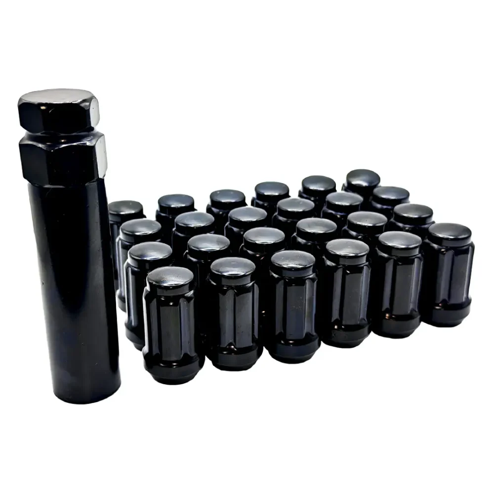 Tuercas de Rin Negras M12x1.5 6 Spline para Toyota Tacoma 4Runner FJ Cruiser y Lexus – Tuercas de Seguridad para Rines Aftermarket Alta Resistencia AKS4WD